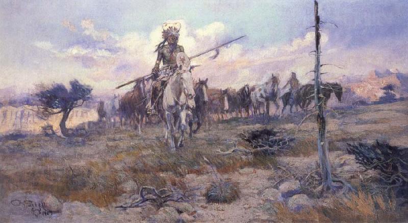 Charles M Russell Bringing Home the Spoils Norge oil painting art